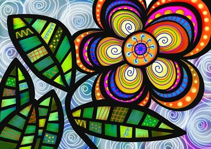 folk art flower - multi colored stained glass