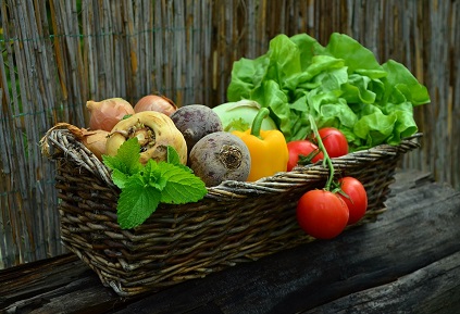  basket filled with fresh garden vegetables
