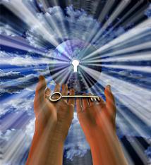 Hands holding the golden ascension key